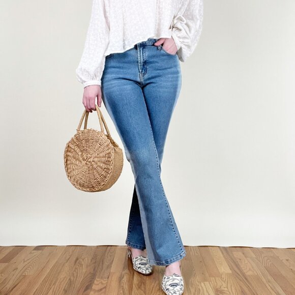 Vintage Y2K Flare Bootcut Denim Jeans Mid-Rise Full Length Bell Bottoms 90s 00s - Picture 1 of 8